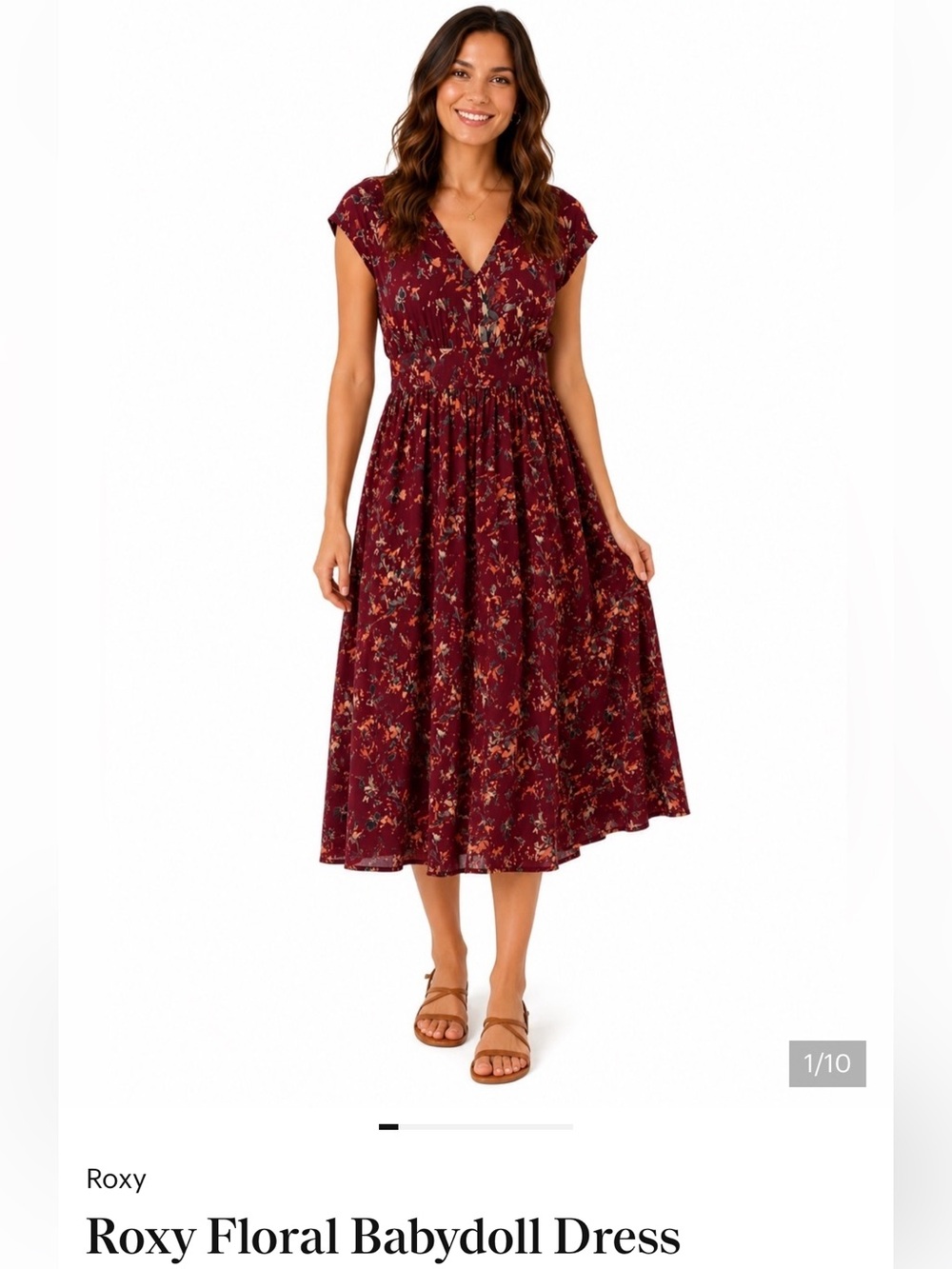Roxy Burgundy Floral Tie-Back Midi Dress